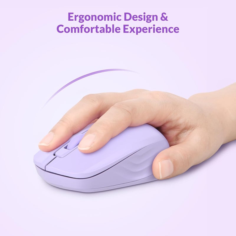 RII Wireless Keyboard and Mouse Combo - Standard Office PC Keyboard and Optical Wireless Mice (Purple) - Image 4